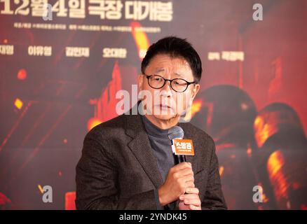 Kwak Kyung-Taek, 25. November 2024: Regisseur Kwak Kyung-Taek während einer Pressekonferenz nach einer Pressevorschau des Films "die Feuerwehrmänner" in Seoul, Südkorea. Der Film wird am 4. Dezember in Korea in Kinos veröffentlicht. Quelle: Lee Jae-won/AFLO/Alamy Live News Stockfoto