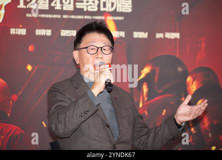 Kwak Kyung-Taek, 25. November 2024: Regisseur Kwak Kyung-Taek während einer Pressekonferenz nach einer Pressevorschau des Films "die Feuerwehrmänner" in Seoul, Südkorea. Der Film wird am 4. Dezember in Korea in Kinos veröffentlicht. Quelle: Lee Jae-won/AFLO/Alamy Live News Stockfoto