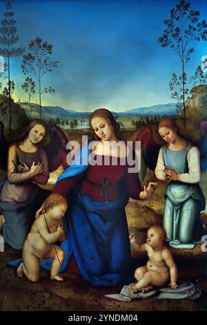 Madonna und Kind von PERUGIN Pietro Vanucci ( Pietro Perugino) (1448–1523) 1450-1523 Italien, Museum für schöne Kunst, Frankreich ( Pietro Perugino, geb. Pietro Vannucci, war ein italienischer Renaissancemaler der umbrischen Schule, Raphael war sein berühmtester Schüler. Stockfoto