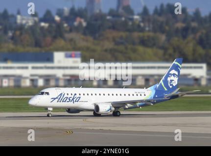 Vancouver, BC, Kanada. Dezember 2023. Ein Alaska-Flugzeug am Flughafen Stockfoto