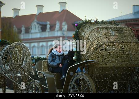 Warschau, Polen. November 2024. Weihnachtsdekorationen werden in den Vorbereitungen der Stadt für die Weihnachtszeit in Warschau, Polen, am 25. November 2024 gesehen. Laut einem IPSOS-Bericht kommen mehr als ein Drittel der Warschauer Touristen aus dem Ausland, was die Stadt zu einer brauchbaren Alternative für beliebte westeuropäische Urlaubsziele in der Weihnachtszeit macht. (Foto: Jaap Arriens/SIPA USA) Credit: SIPA USA/Alamy Live News Stockfoto