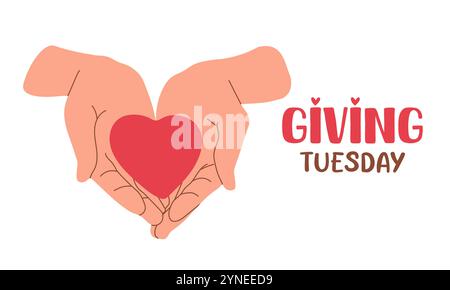 Poster zum Festtag. Hände mit Herz und Schrift isoliert auf weißem Hintergrund. Feiertagsbanner. Vektorillustration für flache Designs. Stock Vektor