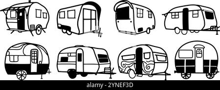 Caravans Set Illustration | minimalistischer Doodle Vektor für Reise- und Abenteuer-Designs Stock Vektor