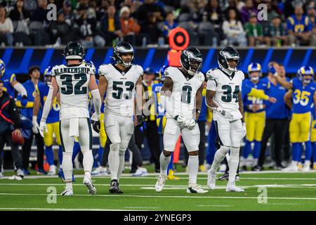 Philadelphia Eagles Safety C.J. Gardner-Johnson (8) feiert während eines Spiels der NFL gegen die Los Angeles Rams am Sonntag, den 24. November 2024, im SoFi Stad Stockfoto