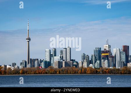 Blick auf die Innenstadt von Toronto vom Tommy Thompson Park in Scarborough, Ontario, Kanada Stockfoto