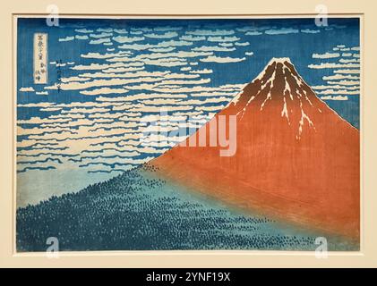 Unter der Welle vor Kanagawa von Katsushika Hokusai. MT Fuji, orangefarbener Farbton. Ein japanischer Holzschnitt in der Legion of Honor in San Francisco, Kalifornien. Stockfoto