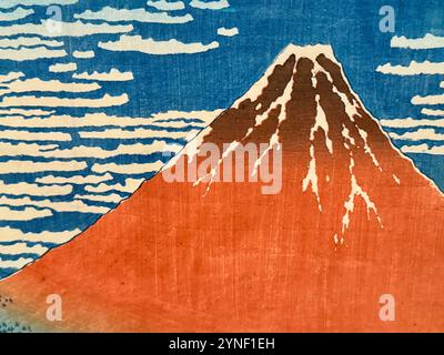 Unter der Welle vor Kanagawa von Katsushika Hokusai. MT Fuji, orangefarbener Farbton. Ein japanischer Holzschnitt in der Legion of Honor in San Francisco, Kalifornien. Stockfoto