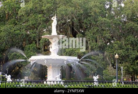 Der Brunnen im Forsyth Park, Savannah, Georgia Stockfoto