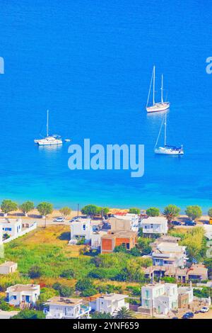 Livadi Bay, Hochwinkelblick, Livadi, Serifos Island, Kykladen Inseln, Griechenland Stockfoto