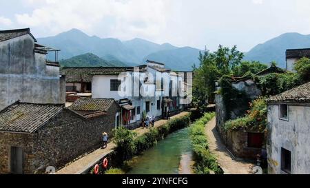 Aus der Vogelperspektive der Altstadt in Hangzhou, Provinz Zhejaing, China. Hochwertige Fotos Stockfoto