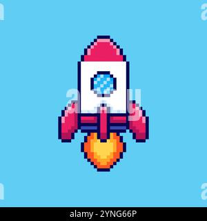 Pixel Art Rocket Launch-Spiel-Asset-Design Stock Vektor