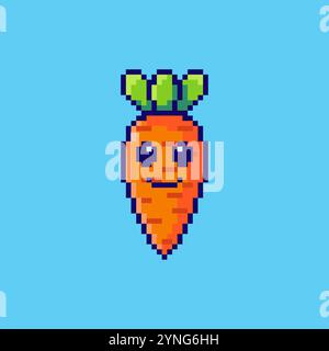 Pixelkunst niedliches lächelndes Möhrenspiel-Asset-Design Stock Vektor