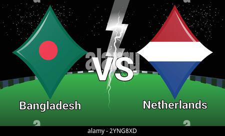 Spiel Stadion und Sky Stars Thunder Flash mit Bangladesch gegen die Niederlande Stock Vektor