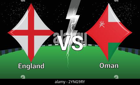 Spiel Stadion und Sky Stars Thunder Flash mit England gegen Oman Stock Vektor