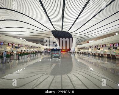 Peking, China - 24. Oktober 2024: Peking Daxing New International Airport Terminal in China. Stockfoto