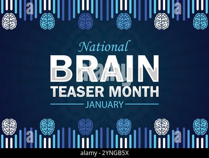 National Brain Teaser Monat Januar. Moderne Illustration. Urlaubskonzept. Vorlage für Hintergrund, Banner, Karte, Poster mit Textbeschriftung. Stock Vektor