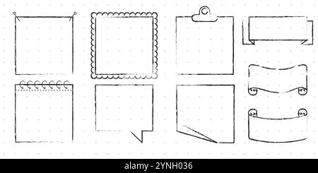 Satz von niedlichen handgezeichneten Doodle-Banner und Bänder isoliert auf weißem Hintergrund für Ihr Design. Ideen für das Bullet Journal. Mädchenkram. Haftnotizen. Stock Vektor
