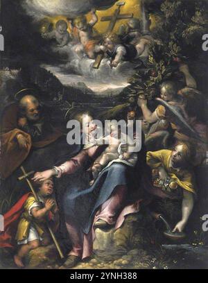 Denys Calvaert (1540–1619) – die Heilige Familie mit dem Säugling Johannes dem Täufer in einer Landschaft Stockfoto