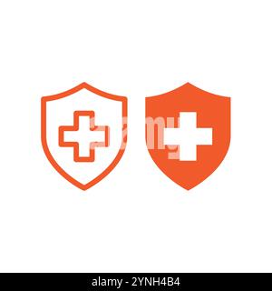 Medizinisches Kreuz- und Schildvektorsymbol. Gesundheit und Gesundheit, Medizin Symbol. Stock Vektor