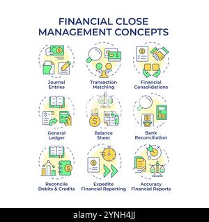 Financial Close Management – mehrfarbige Konzeptsymbole Stock Vektor