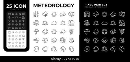 Lineare Meteorologie-Symbole für den dunklen, hellen Modus Stock Vektor