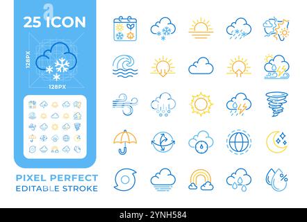 Meteorologie zwei farbige Linien-Symbole gesetzt Stock Vektor