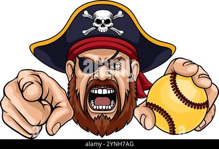 Pirate Softball Ball Sports Team Maskottchen Mann Stock Vektor