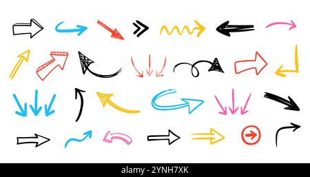 Vektor Verschiedene Scribbles Pfeile Markierungen Symbole Gesetzt. Stock Vektor