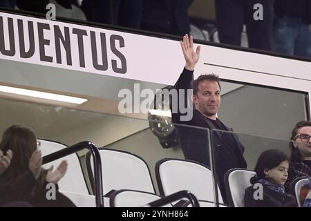 Torino, Italien. April 2023. Foto Fabio Ferrari/LaPresse 4 April 2023 - Turin, Italia - Sport, calcio - Juventus vs Inter - Coppa Italia Frecciarossa - Semifinale 1/2 - Juventus Stadium. Nella Foto: Alessandro Del Piero in tribuna 4. April 2023 Turin, Italien - Sport, calcio - Juventus vs Inter - Coppa Italia Frecciarossa - Semifinale 1/2 - Juventus Stadium. Im Bild: Alessandro Del Piero Credit: LaPresse/Alamy Live News Stockfoto