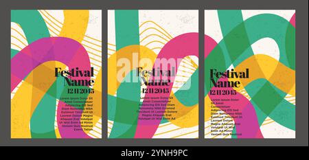Set Mit Abstraktem Poster Im Retro-Design. Set von Vintage abstrakten Stil Event Poster Vorlage Vektor Illustration Stock Vektor