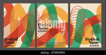 Vintage-Poster-Set Aus Der Mitte Des Jahrhunderts. Set von Vintage abstrakten Stil Event Poster Vorlage Vektor Illustration Stock Vektor