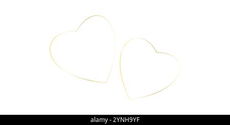 Zwei goldene Verlaufsherzen auf weißem Hintergrund. Minimalistische romantische Illustration für Hochzeit oder Valentinstag Stock Vektor