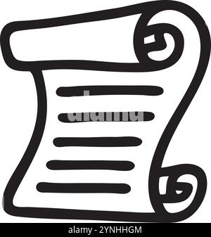Doodle ungerollte Rolle, handgezeichnet mit dünner schwarzer Linie Stock Vektor