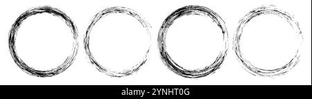 Satz isolierter, strukturierter Pinselkreise für schwarze Tinte Stock Vektor
