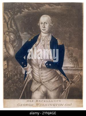 Seine Exzellenz George Washington Esq-r, Druckschrift, möglicherweise von Joseph Hiller, SR, möglicherweise von Samuel Blyth, nach Charles Willson Peale Stockfoto