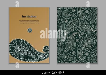 Zwei Grußkarten-Vorlagen mit schwarz-weißen Paisley-Motiven Stock Vektor