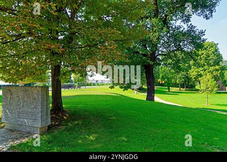 Carl-Benz-Park, Carl Benz, 1844 - 1929, Gedenktafel Stockfoto