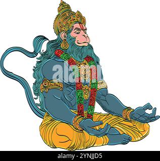 Hanuman, auch bekannt als Maruti, Bajrangabali und Anjaneya, ist eine Gottheit im Hinduismus, die als göttliche Vanara verehrt wird. Stock Vektor