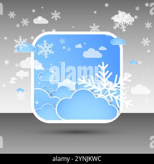 Abstrakter blauer Winter-quadratischer Hintergrund mit Schneeflocken. Vektorabbildung. Stock Vektor