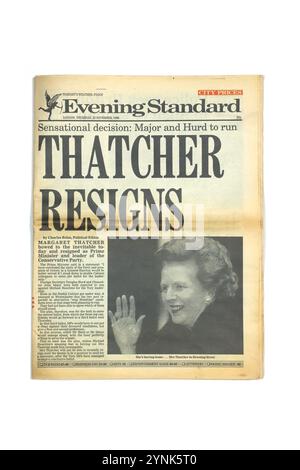 Thatcher tritt zurück, Evening Standard Zeitung, 22. November 1990. Stockfoto