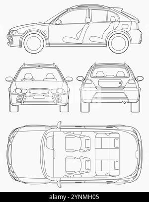 Auto-Blueprint für Branding oder Werbung. Stock Vektor