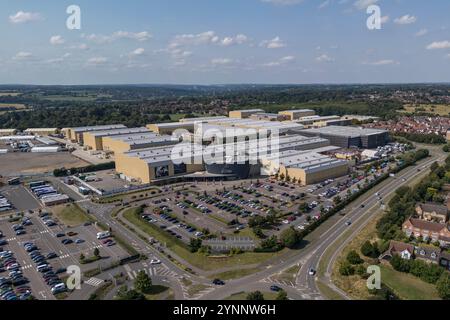 Luftaufnahme des Warner Brothers Studio Leavesden, Watford, Großbritannien Stockfoto