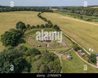 Luftaufnahme des römischen Theaters (Amphitheater) von Verulamium, St. Albans, Großbritannien Stockfoto