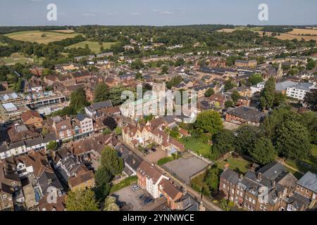 Luftaufnahme der Pfarrkirche St. Peter, Berkhamsted (HP4), Großbritannien. Stockfoto