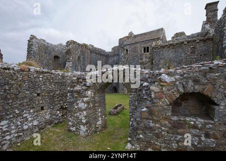 Wales, Gower Peninsula - 2. Juli 2024: Die alten Mauern von Weobley Castle. Stockfoto