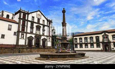 Blick auf die Igreja do Colegio und das Rathaus am Praca do Municipio in Funchal, Madeira Stockfoto