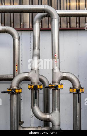Pipelines, eine Biogasanlage, das Gas wird aus verschiedener Biomasse erzeugt, der Strom wird in Blockheizkraftwerken mit dem Biogas PR erzeugt Stockfoto