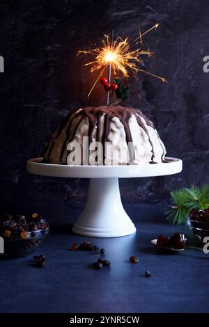 Eiscreme Pflaumenpudding auf dunklem Hintergrund. Stockfoto