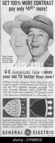 1954 GE General Electric Aluminzed Picture Tube Ad mit Bing Crosby – „More Contrast. Macht Ihren alten Fernseher besser als neu ' Stockfoto