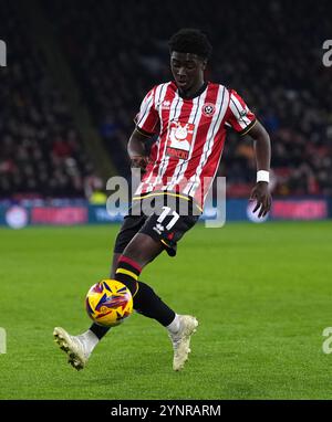 Sheffield United's Jesuran Rak-Sakyi während des Sky Bet Championship Matches in der Bramall Lane, Sheffield. Bilddatum: Dienstag, 26. November 2024. Stockfoto